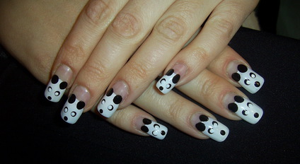 Панда маникюр на нарощенных ногтях