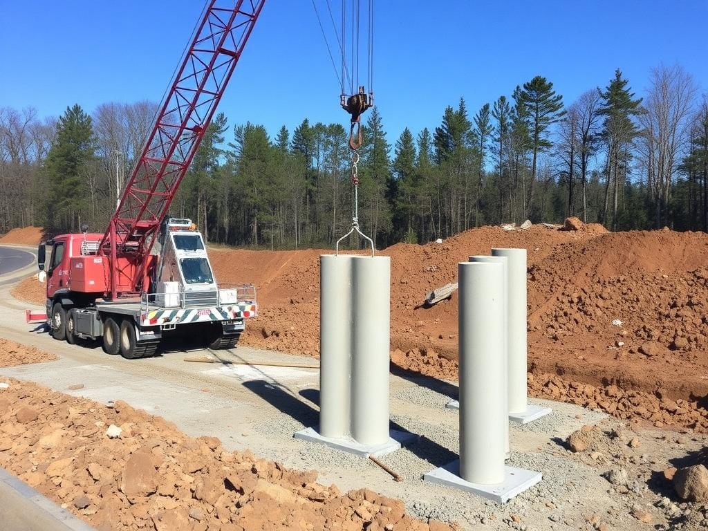 Driving reinforced concrete pilesфото